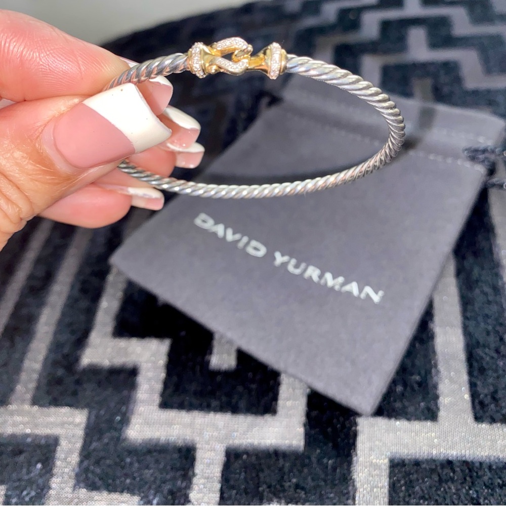 Authentic David Yurman Silver and Gold Buckle Classic Cable Bracelet